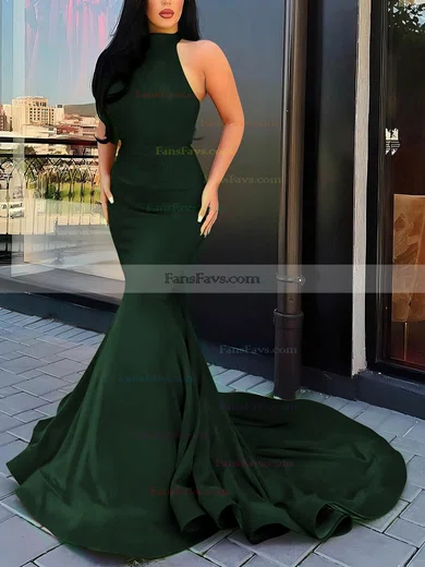 Trumpet/Mermaid Halter Silk-like Satin Court Train Cascading Ruffles Prom Dresses #Favs020107051