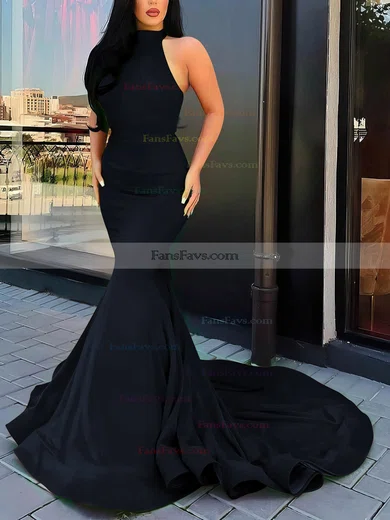 Trumpet/Mermaid Halter Silk-like Satin Court Train Cascading Ruffles Prom Dresses #Favs020107051