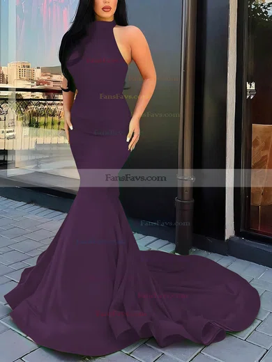 Trumpet/Mermaid Halter Silk-like Satin Court Train Cascading Ruffles Prom Dresses #Favs020107051