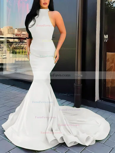 Trumpet/Mermaid Halter Silk-like Satin Court Train Cascading Ruffles Prom Dresses #Favs020107051