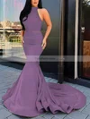Trumpet/Mermaid Halter Silk-like Satin Court Train Cascading Ruffles Prom Dresses #Favs020107051