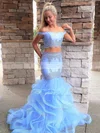 Trumpet/Mermaid Off-the-shoulder Organza Silk-like Satin Sweep Train Beading Prom Dresses #Favs020107066