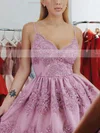A-line V-neck Tulle Short/Mini Beading Prom Dresses #Favs020107078
