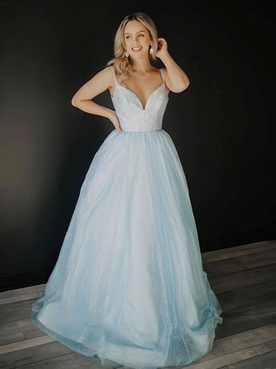 Ball Gown V-neck Glitter Sweep Train Beading Prom Dresses #Favs020107080