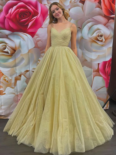 Ball Gown V-neck Glitter Sweep Train Ruffles Prom Dresses #Favs020107082