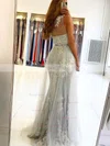 Sheath/Column One Shoulder Tulle Sweep Train Beading Prom Dresses #Favs020107094