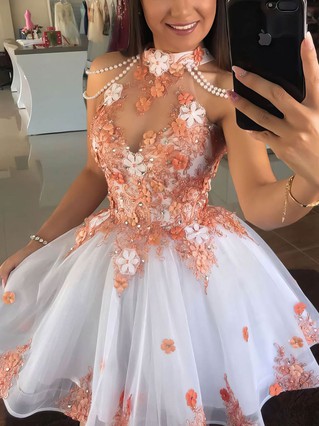 Ball Gown High Neck Organza Short/Mini Beading Short Prom Dresses #Favs020107104