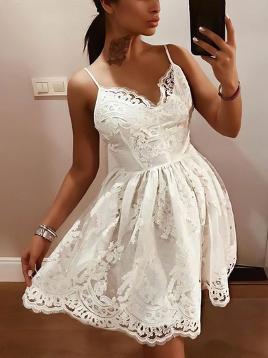 A-line Scalloped Neck Lace Short/Mini Prom Dresses #Favs020107106