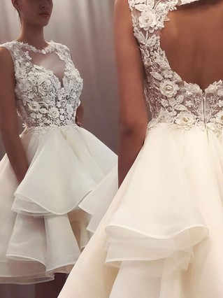 A-line Scoop Neck Chiffon Short/Mini Appliques Lace Short Prom Dresses #Favs020107108 A-line Scoop Neck Chiffon Short/Mini Appliques Lace Short Prom Dresses #Favs020107108