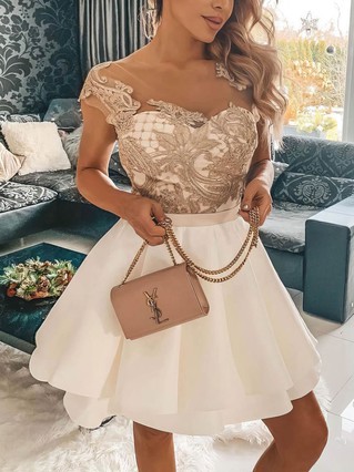 A-line Scoop Neck Satin Short/Mini Appliques Lace Short Prom Dresses #Favs020107111 A-line Scoop Neck Satin Short/Mini Appliques Lace Short Prom Dresses #Favs020107111