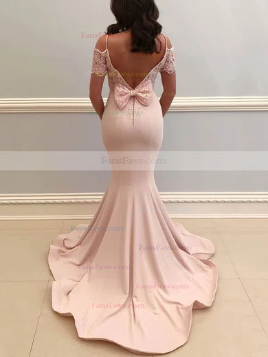 Trumpet/Mermaid Off-the-shoulder Stretch Crepe Sweep Train Bow Prom Dresses #Favs020107117