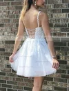 A-line V-neck Tulle Short/Mini Appliques Lace Prom Dresses #Favs020107121