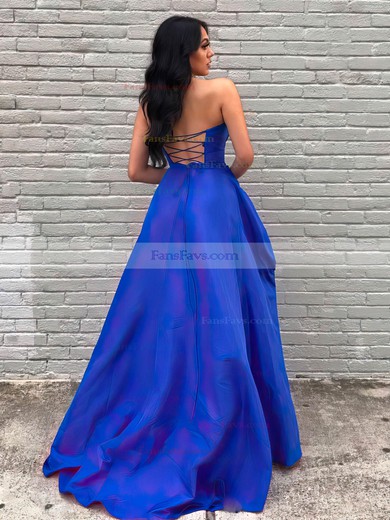 A-line Strapless Taffeta Sweep Train Ruffles Prom Dresses #Favs020107122