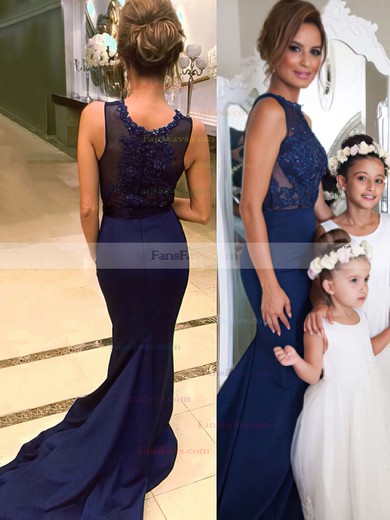 Trumpet/Mermaid Scoop Neck Jersey Sweep Train Beading Prom Dresses #Favs020102333