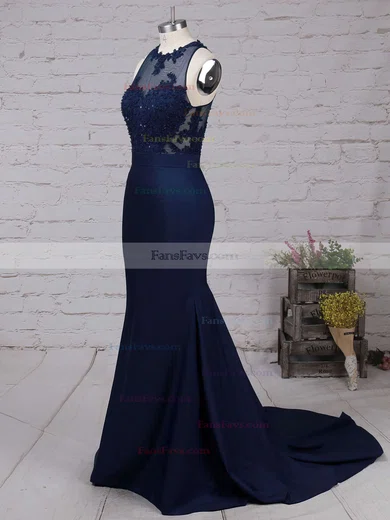 Trumpet/Mermaid Scoop Neck Jersey Sweep Train Beading Prom Dresses #Favs020102333