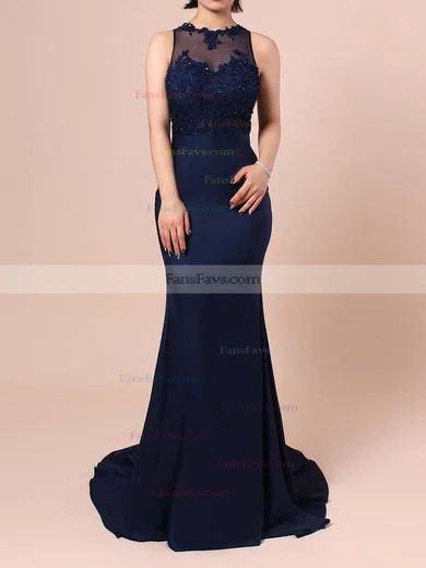 Trumpet/Mermaid Scoop Neck Jersey Sweep Train Beading Prom Dresses #Favs020102333