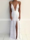 A-line V-neck Chiffon Floor-length Split Front Prom Dresses #Favs020103583