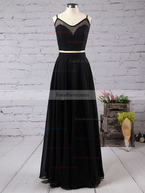 A-line Scoop Neck Chiffon Floor-length Split Front Prom Dresses #Favs020103593