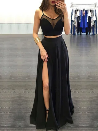 A-line Scoop Neck Chiffon Floor-length Split Front Prom Dresses #Favs020103593 A-line Scoop Neck Chiffon Floor-length Split Front Prom Dresses #Favs020103593