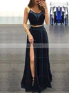 A-line Scoop Neck Chiffon Floor-length Split Front Prom Dresses #Favs020103593