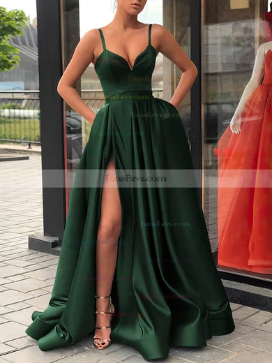 A-line V-neck Satin Sweep Train Sashes / Ribbons Prom Dresses #Favs020107144
