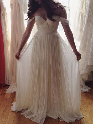 A-line Off-the-shoulder Chiffon Floor-length Ruffles Prom Dresses #Favs020103599
