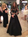 A-line Scoop Neck Satin Floor-length Appliques Lace Prom Dresses #Favs020103632