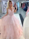 Ball Gown V-neck Tulle Sweep Train Sashes / Ribbons Prom Dresses #Favs020107159