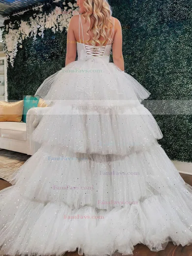 Ball Gown V-neck Glitter Asymmetrical Tiered Prom Dresses #Favs020107164