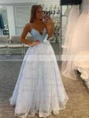 Ball Gown V-neck Satin Tulle Sweep Train Sequins Prom Dresses #Favs020107172
