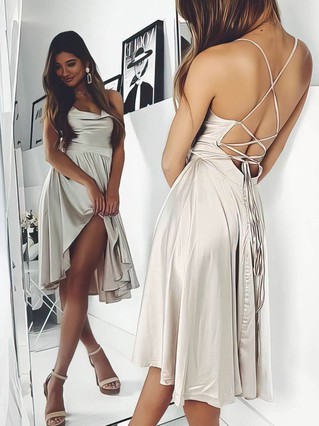 A-line Cowl Neck Silk-like Satin Knee-length Ruffles Short Prom Dresses #Favs020107173 A-line Cowl Neck Silk-like Satin Knee-length Ruffles Short Prom Dresses #Favs020107173