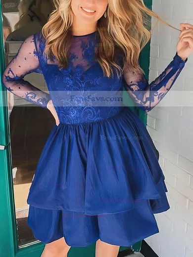 A-line Scoop Neck Taffeta Lace Short/Mini Beading Short Prom Dresses #Favs020107176