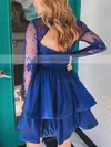 A-line Scoop Neck Taffeta Lace Short/Mini Beading Short Prom Dresses #Favs020107176