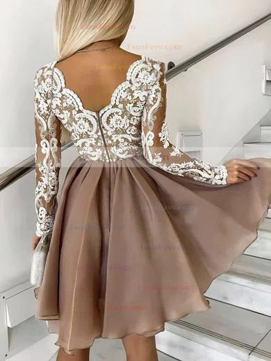 A-line Scalloped Neck Lace Chiffon Short/Mini Short Prom Dresses #Favs020107178