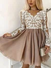A-line Scalloped Neck Lace Chiffon Short/Mini Short Prom Dresses #Favs020107178