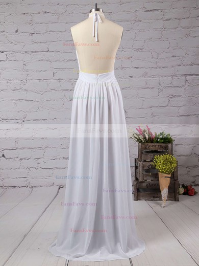 A-line Halter Chiffon Floor-length Split Front Prom Dresses #Favs020103638