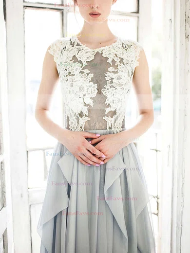 A-line Scoop Neck Chiffon Sweep Train Appliques Lace Prom Dresses #Favs020103643