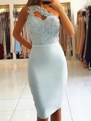 Sheath/Column One Shoulder Stretch Crepe Knee-length Beading Short Prom Dresses #Favs020107189