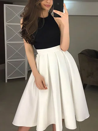 A-line Halter Satin Knee-length Short Prom Dresses #Favs020107193 A-line Halter Satin Knee-length Short Prom Dresses #Favs020107193