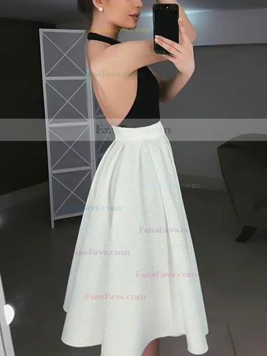 A-line Halter Satin Knee-length Short Prom Dresses #Favs020107193