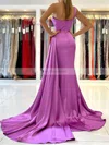 Trumpet/Mermaid One Shoulder Silk-like Satin Sweep Train Ruffles Prom Dresses #Favs020107196