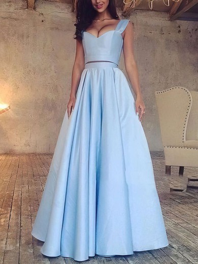 A-line V-neck Satin Floor-length Prom Dresses #Favs020103649