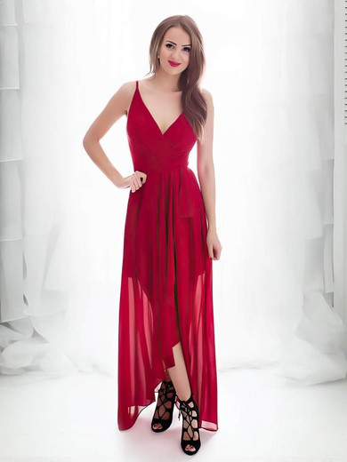 A-line V-neck Chiffon Asymmetrical Ruffles Prom Dresses #Favs020107203