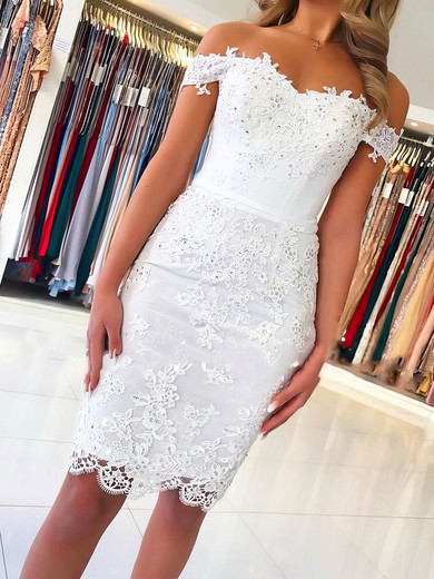 Sheath/Column Off-the-shoulder Tulle Short/Mini Beading Short Prom Dresses #Favs020107208