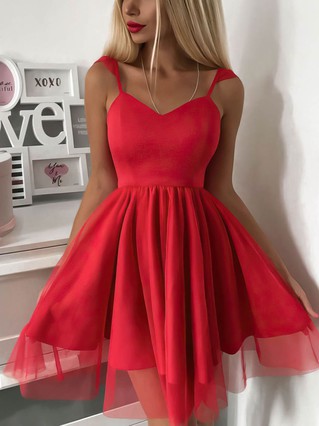 A-line V-neck Tulle Stretch Crepe Short/Mini Short Prom Dresses #Favs020107209 A-line V-neck Tulle Stretch Crepe Short/Mini Short Prom Dresses #Favs020107209