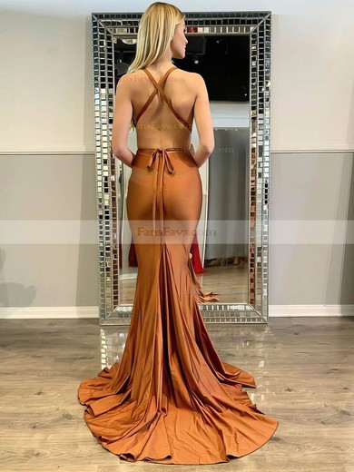 Trumpet/Mermaid V-neck Jersey Sweep Train Bow Prom Dresses #Favs020107212