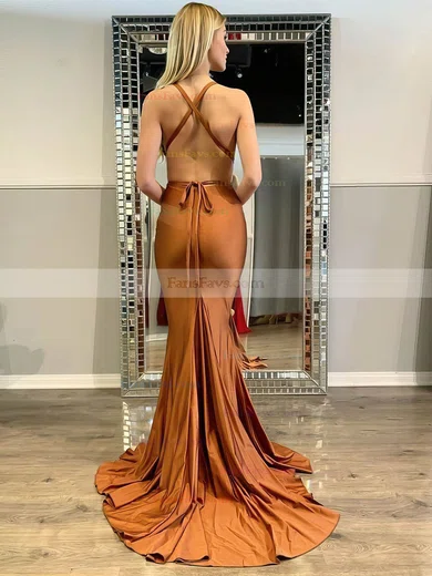 Trumpet/Mermaid V-neck Jersey Sweep Train Bow Prom Dresses #Favs020107212