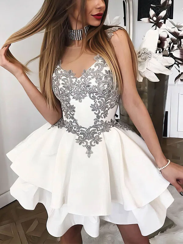 A-line Scoop Neck Silk-like Satin Short/Mini Beading Short Prom Dresses #Favs020107213