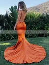 Trumpet/Mermaid V-neck Silk-like Satin Sweep Train Ruffles Prom Dresses #Favs020107216