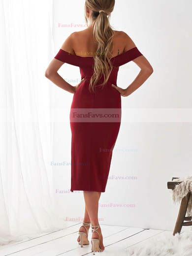 Sheath/Column Off-the-shoulder Stretch Crepe Tea-length Split Front Short Prom Dresses #Favs020107225